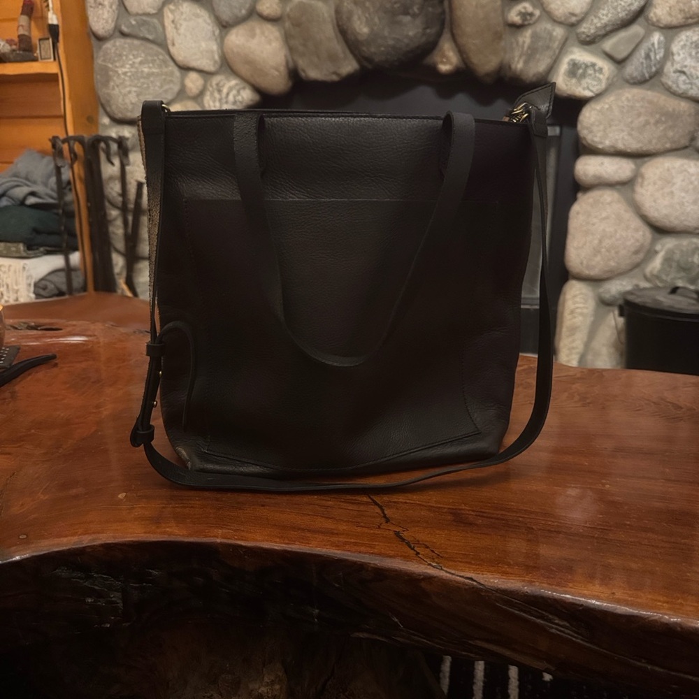 Madewell Black Leather Tote Bag